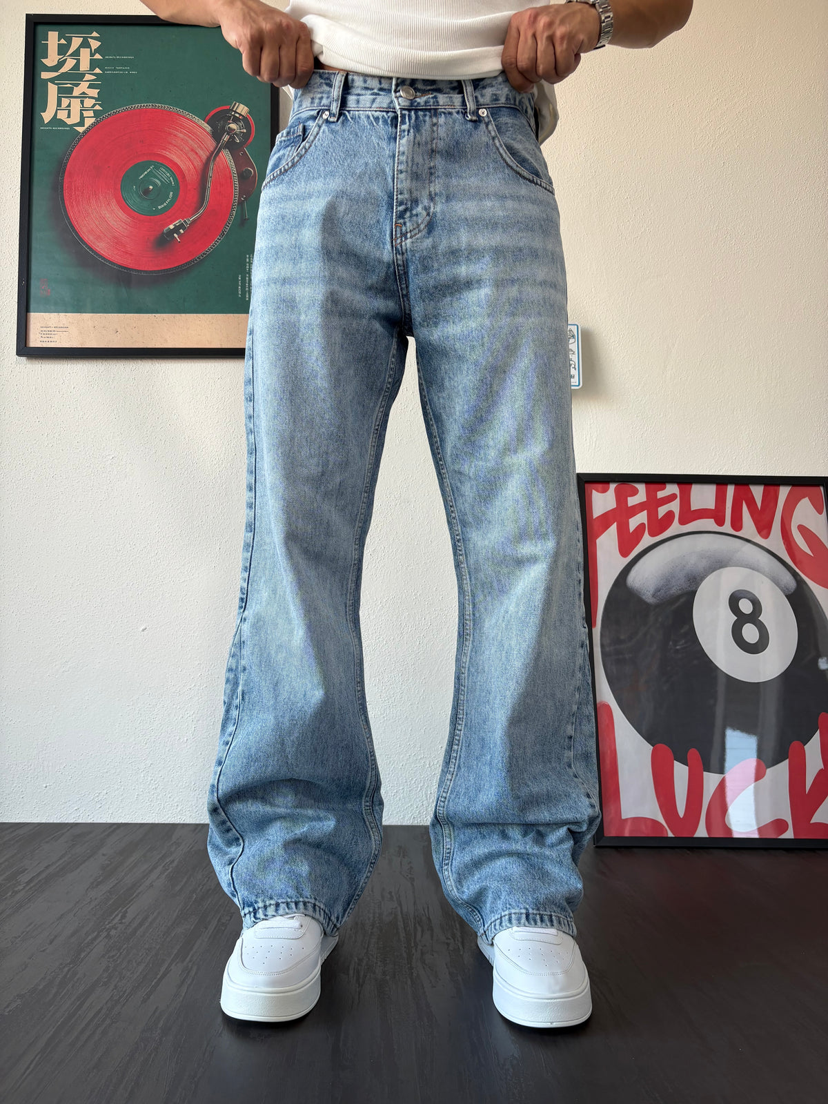 Flare İspanyol Paça Kot Mavi Yıkamalı Fit Jean