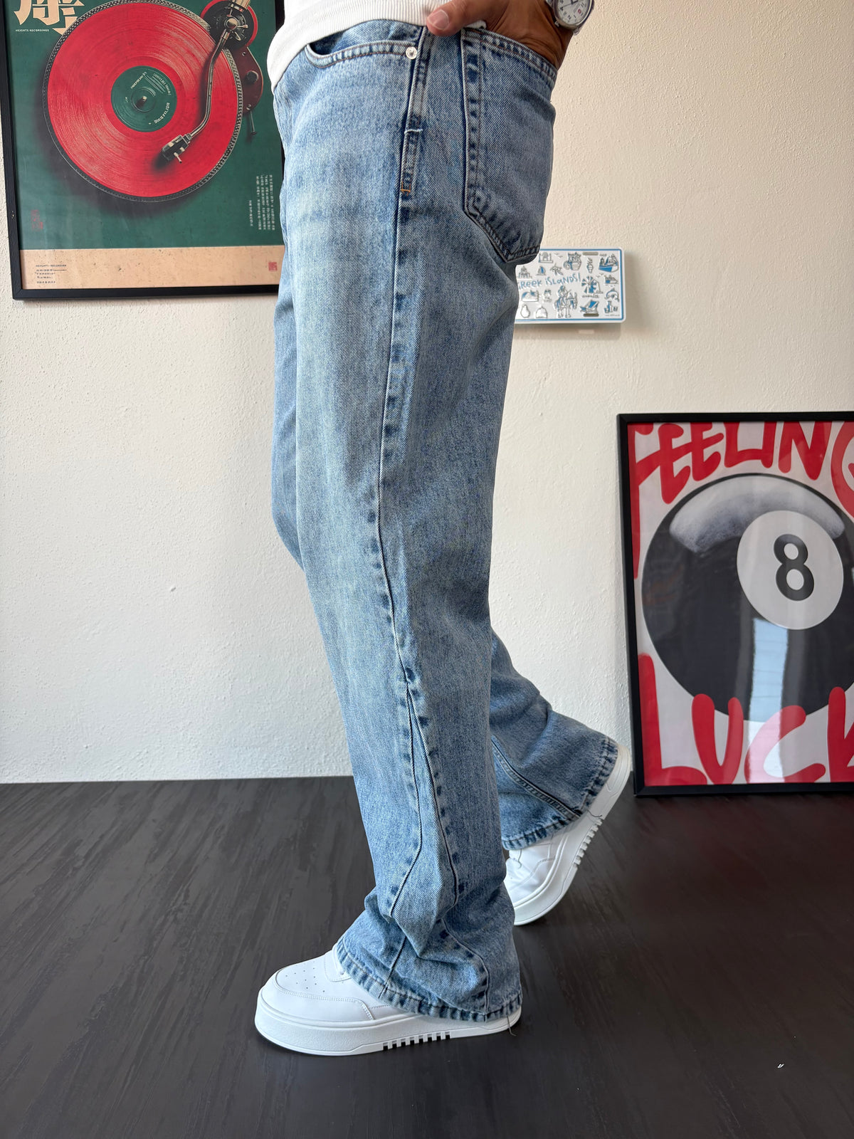 Flare İspanyol Paça Kot Mavi Yıkamalı Fit Jean