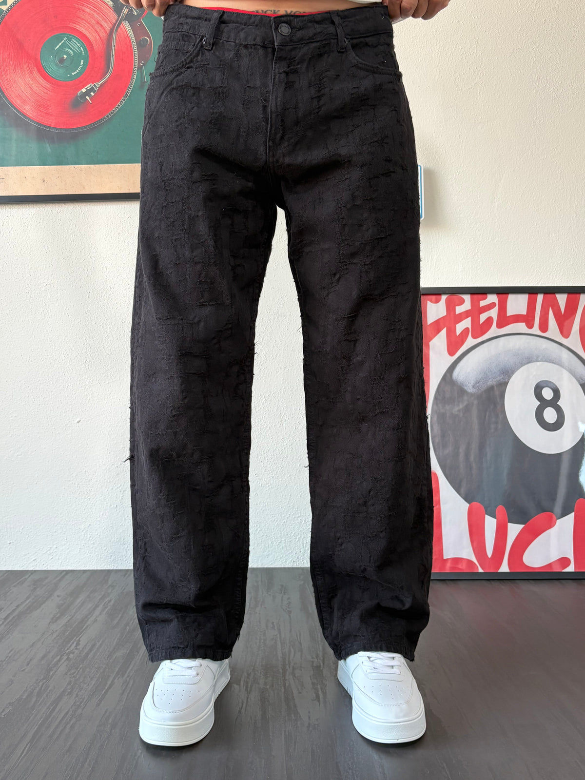 Jakar Desen Siyah Baggy Pantolon
