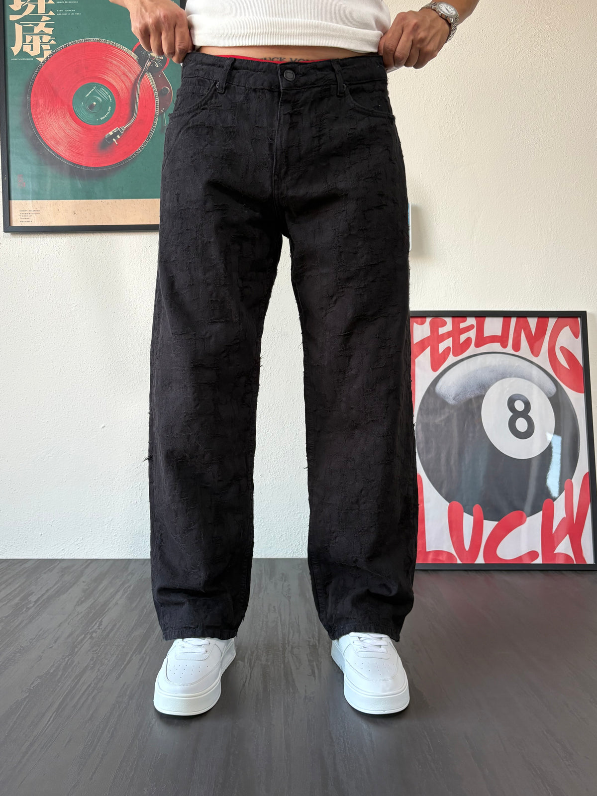 Jakar Desen Siyah Baggy Pantolon