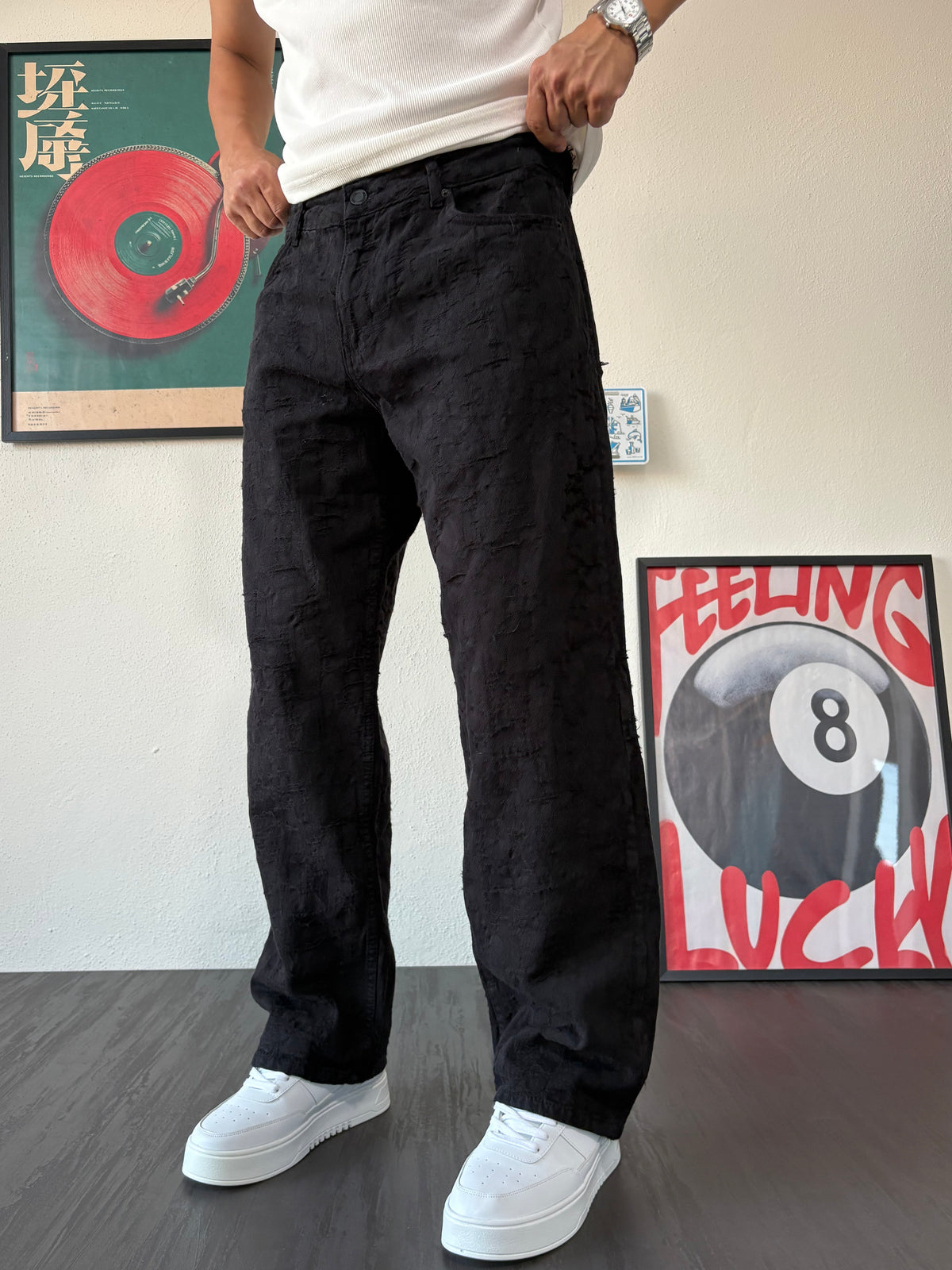 Jakar Desen Siyah Baggy Pantolon