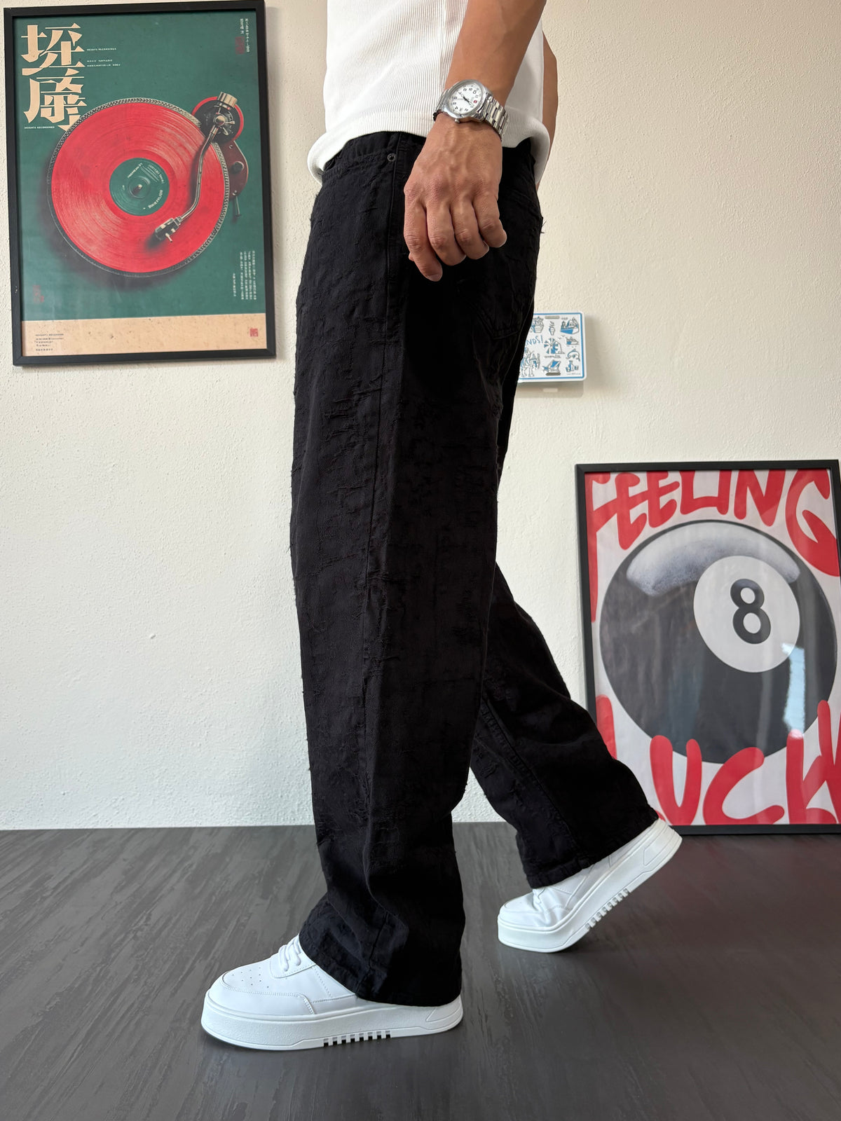 Jakar Desen Siyah Baggy Pantolon