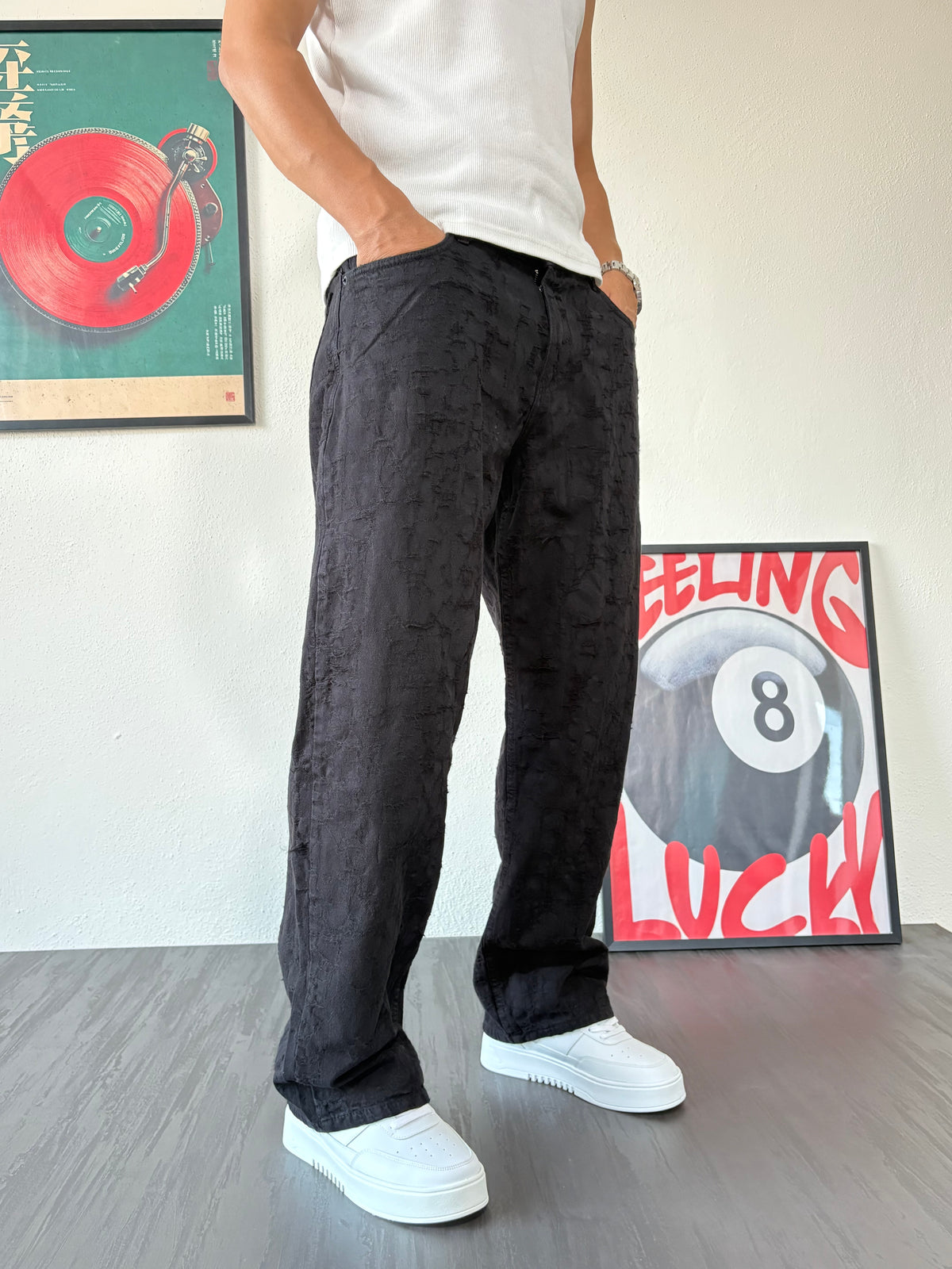 Jakar Desen Siyah Baggy Pantolon