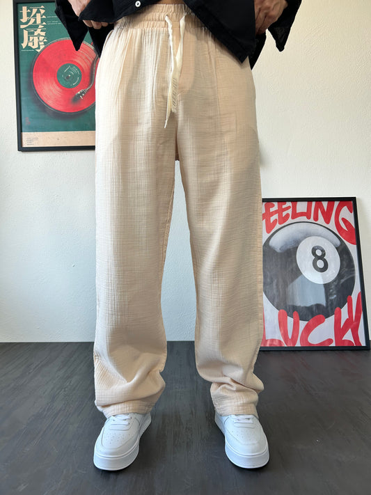 Bej Müslin Kumaş Basic Baggy Pantolon
