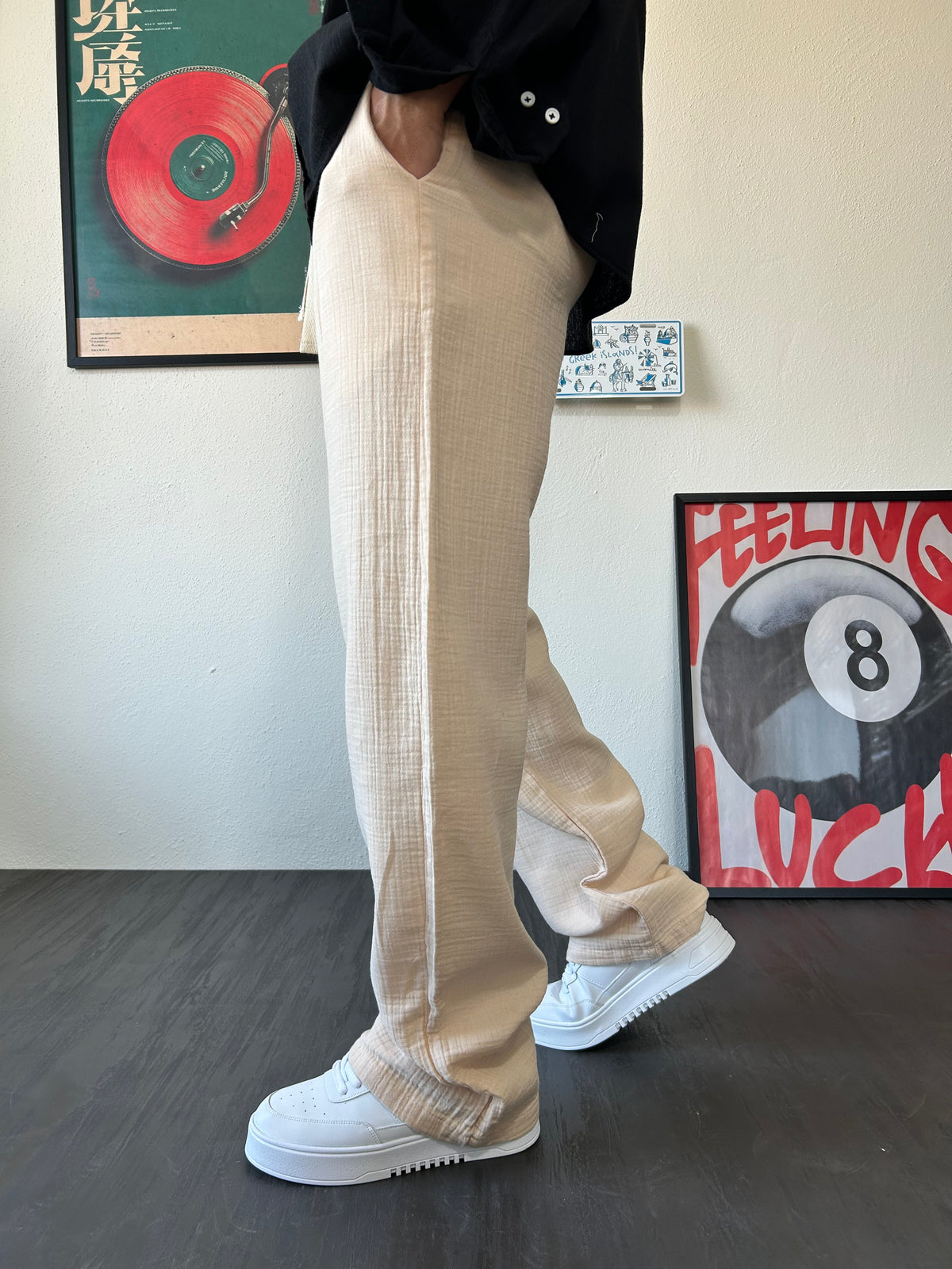 Bej Müslin Kumaş Basic Baggy Pantolon