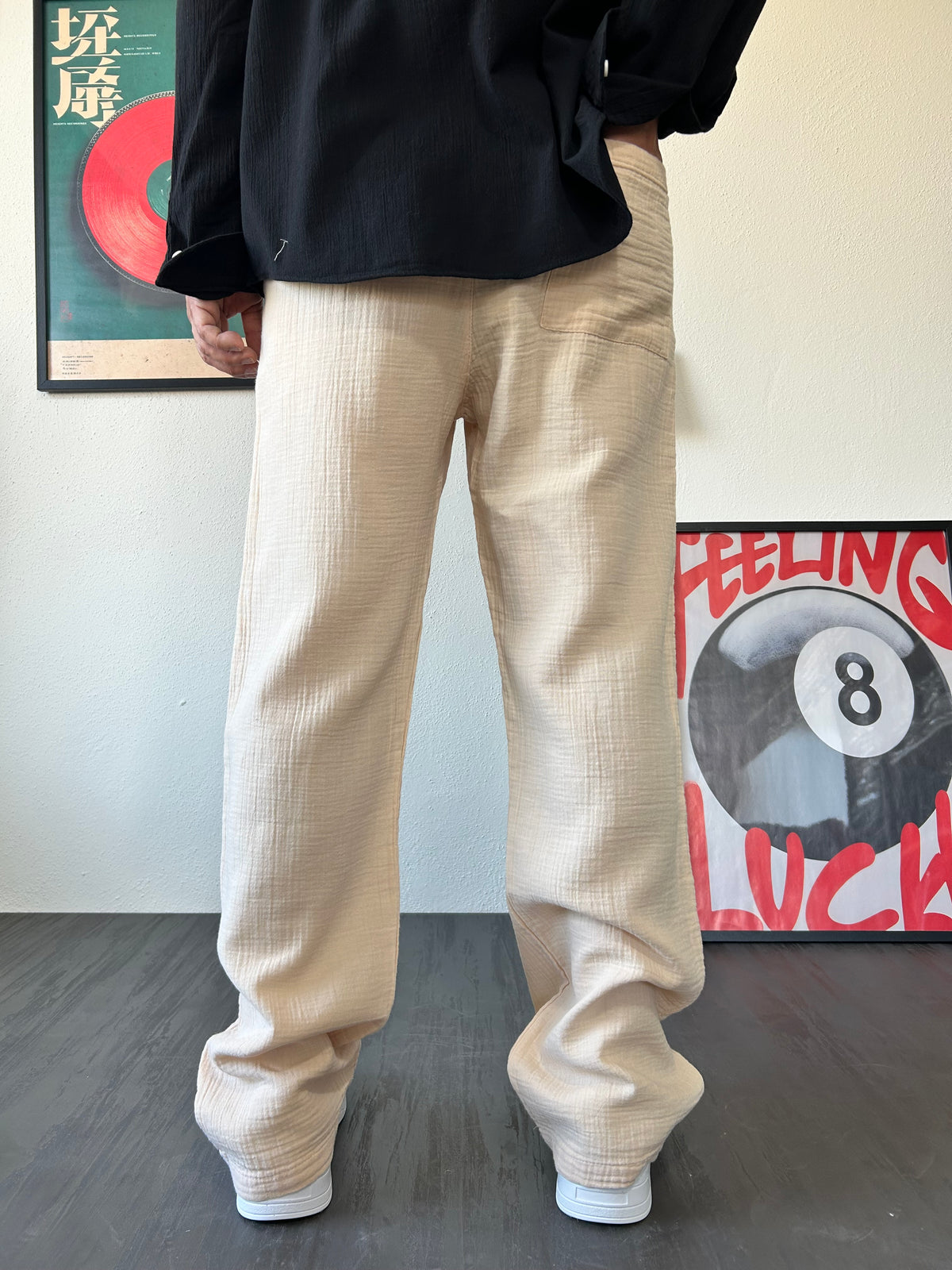 Bej Müslin Kumaş Basic Baggy Pantolon