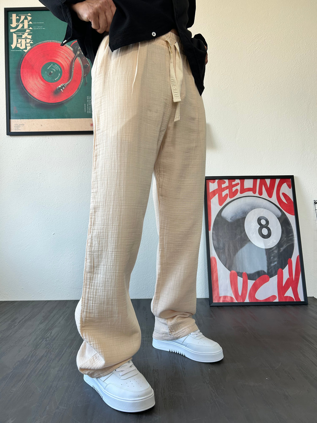 Bej Müslin Kumaş Basic Baggy Pantolon