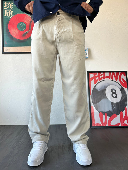 Bej Tensel Kumaş Rahat Kesim Baggy Pantolon