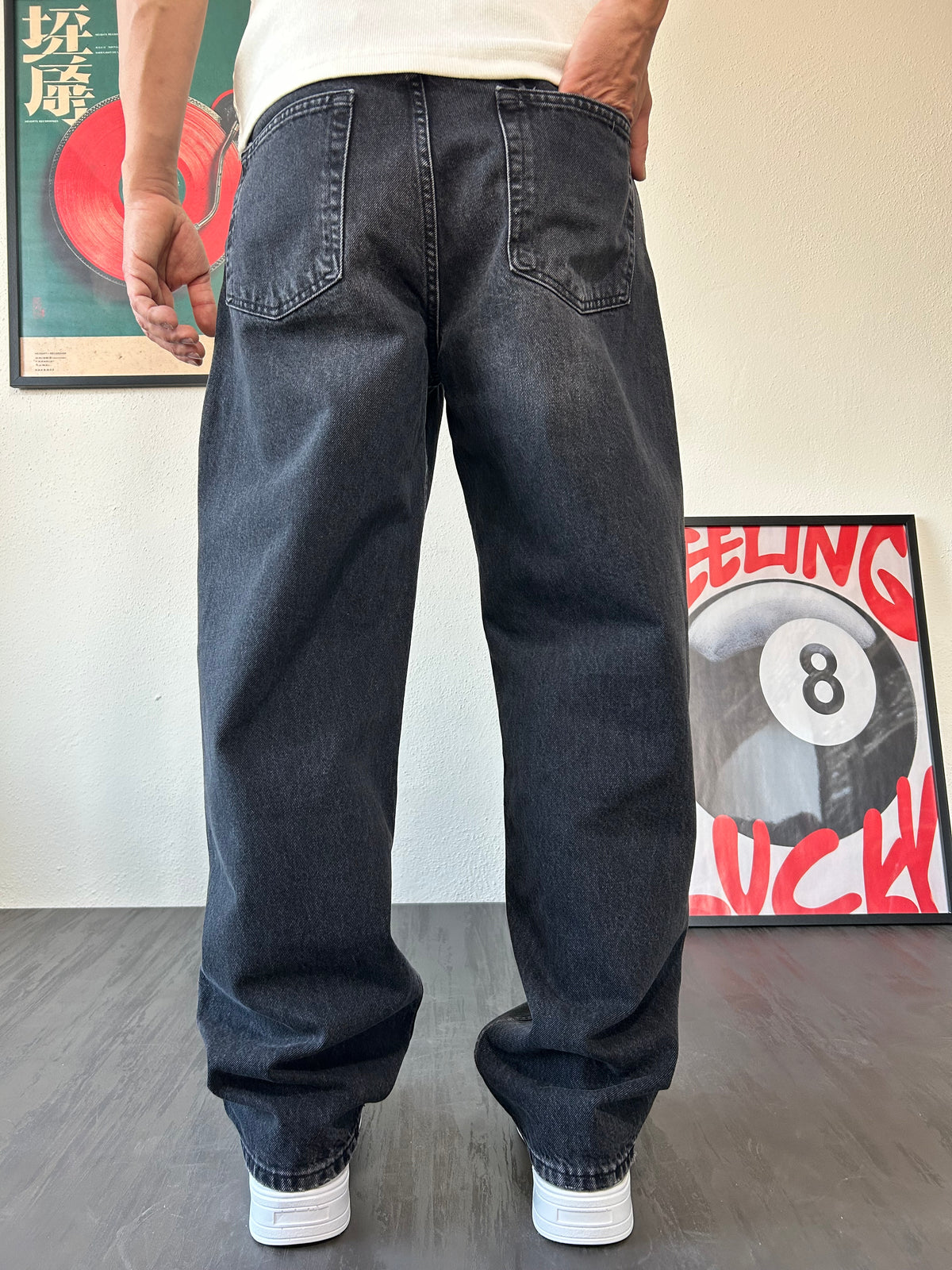 Baggy Fit Siyah Yıkamalı Jean