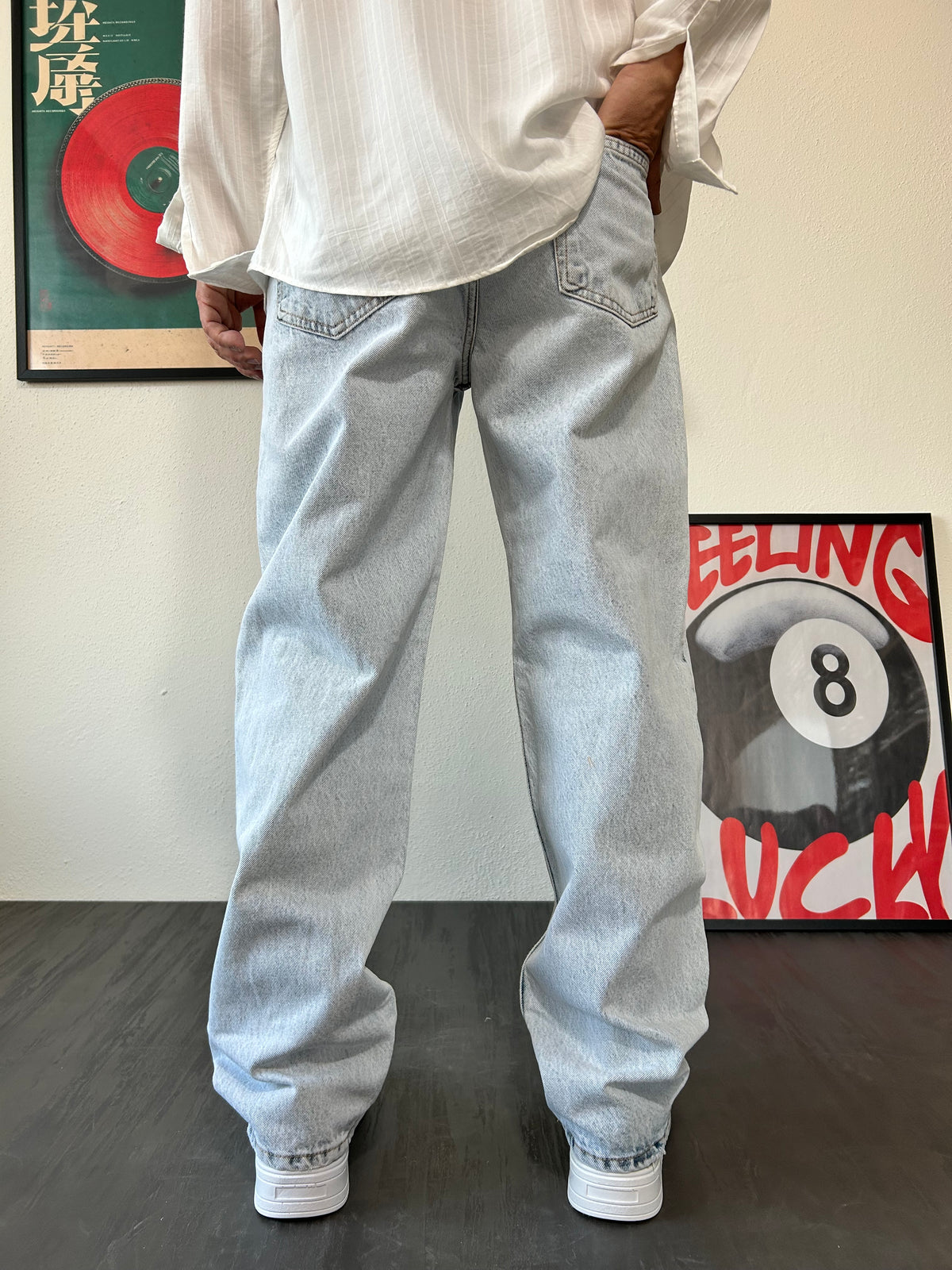 Buz Mavi Yırtık Detay Baggy Fit Jean