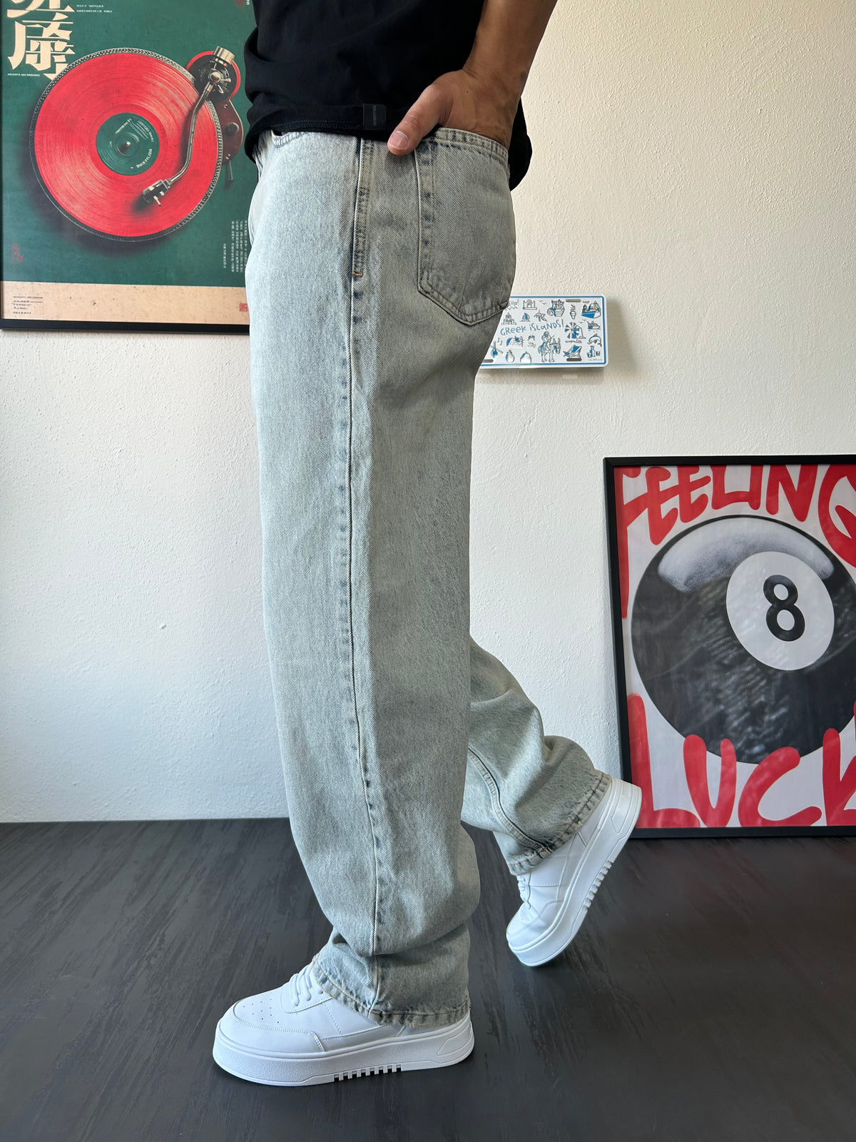 Baggy Fit Eskitme Mavi Yıkamalı Jean K-16