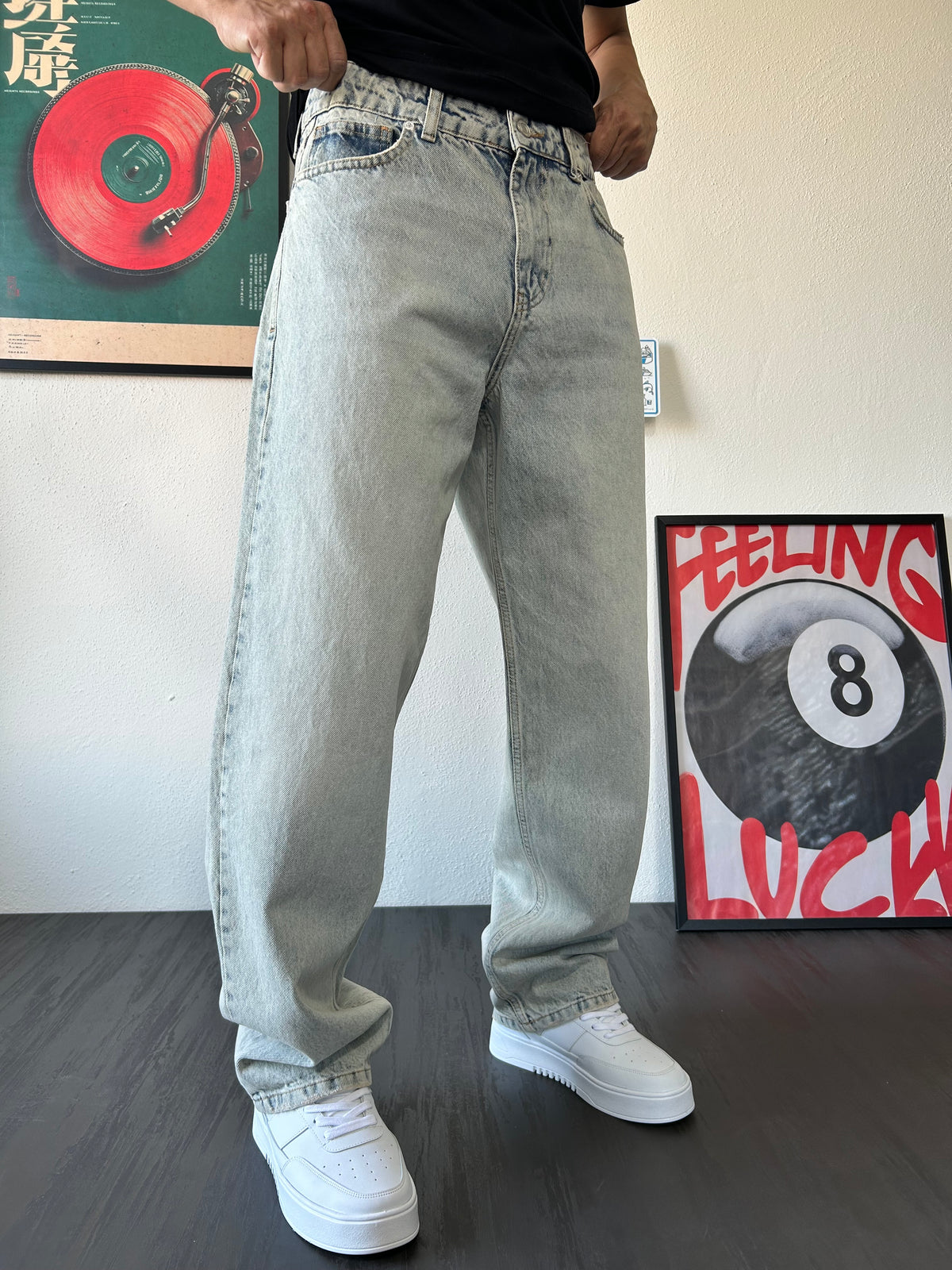 Baggy Fit Eskitme Mavi Yıkamalı Jean K-16
