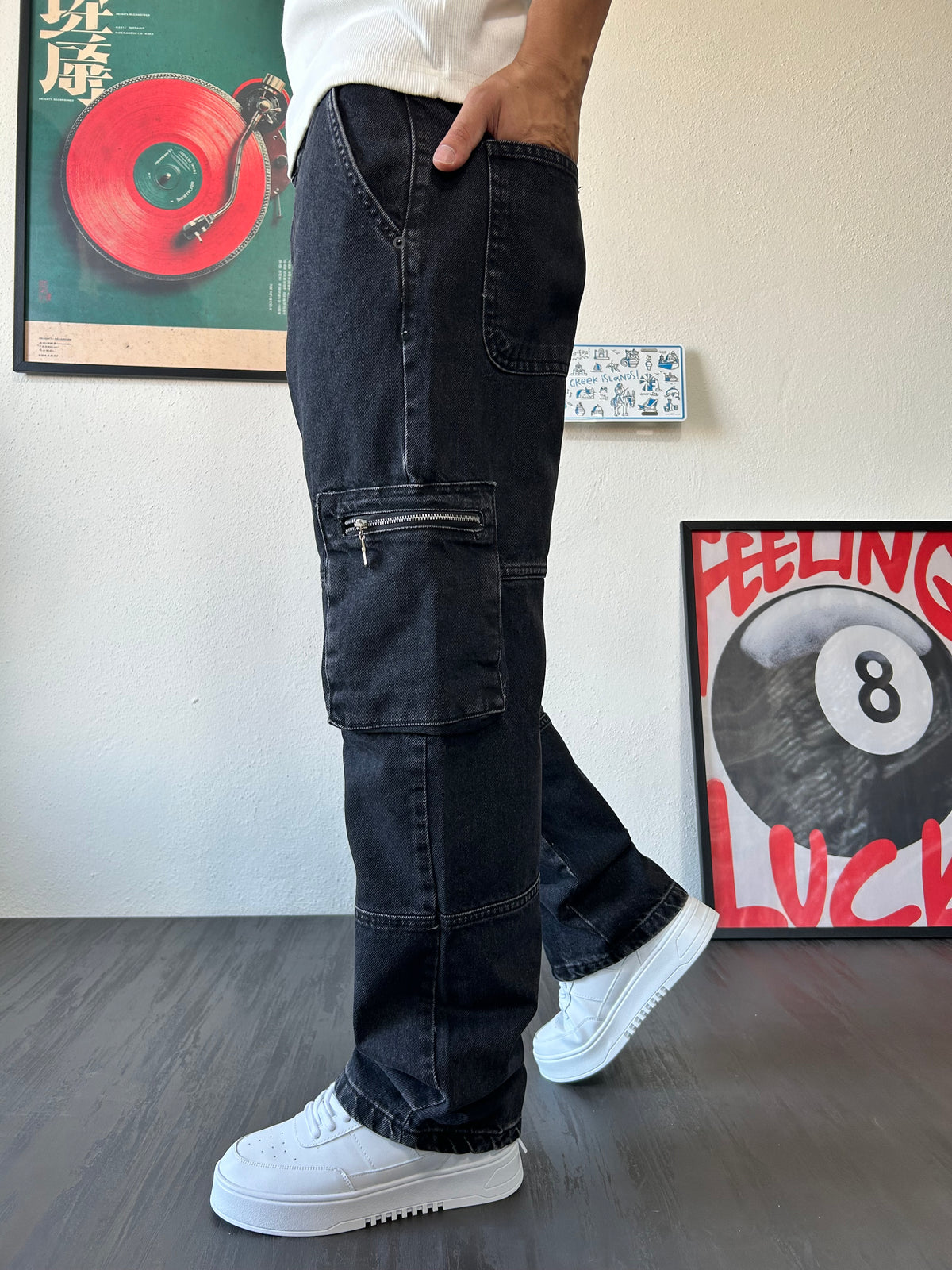 Fermuarlı Kargo Cep Baggy Pantolon,