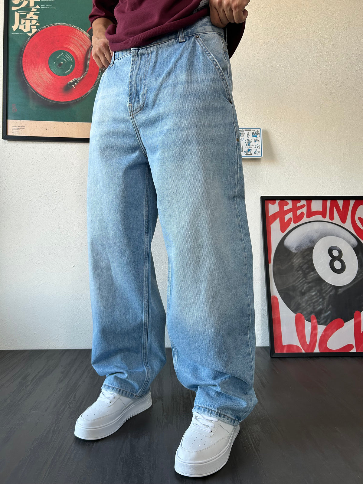 Yıkamalı Skater Mavi Baggy Jean