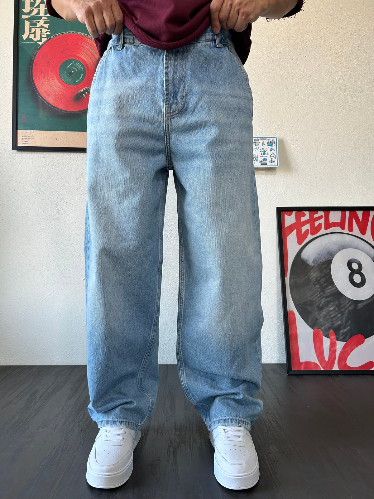 Yıkamalı Skater Mavi Baggy Jean