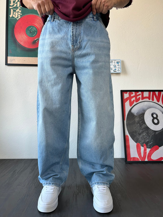 Yıkamalı Skater Mavi Baggy Jean
