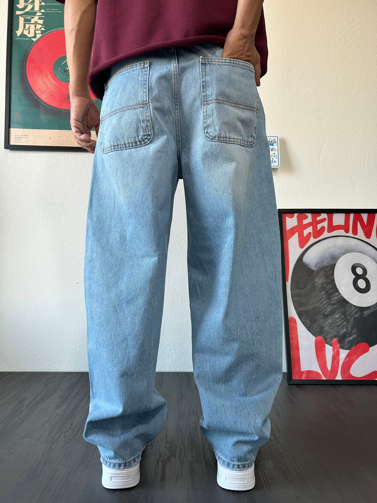 Yıkamalı Skater Mavi Baggy Jean