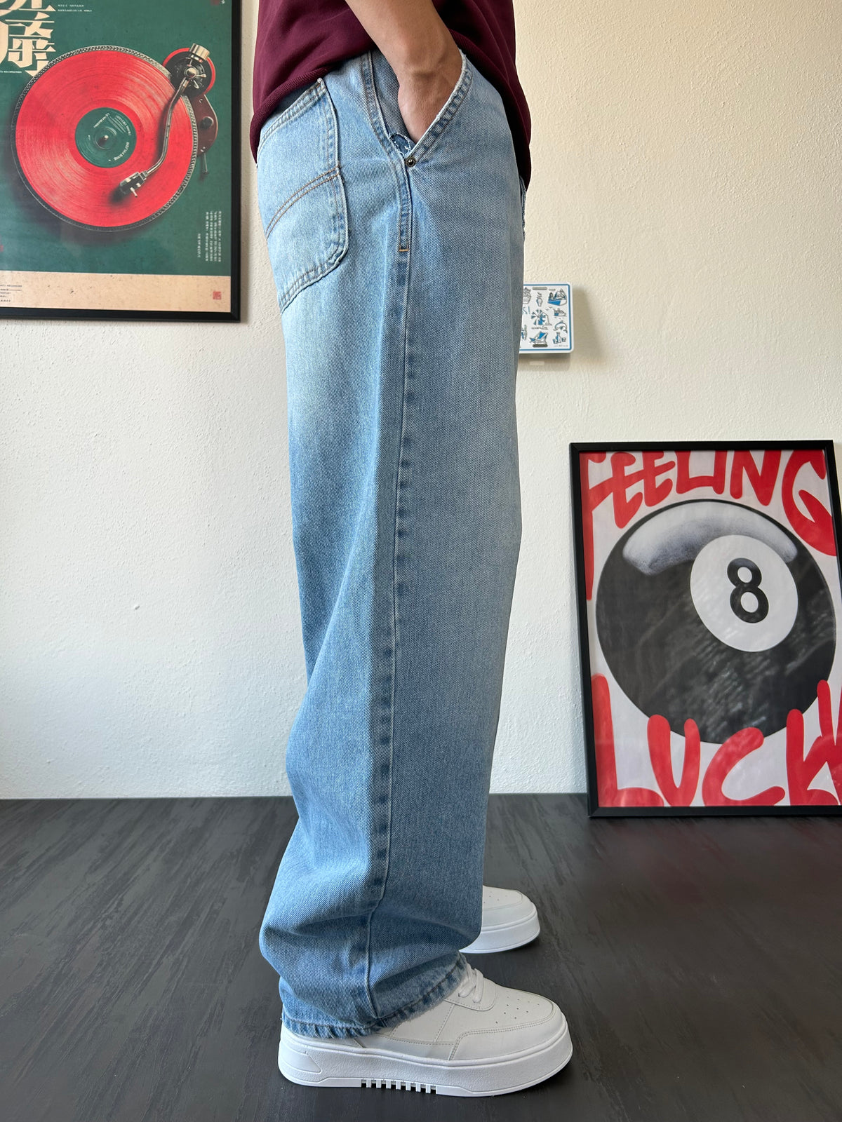 Yıkamalı Skater Mavi Baggy Jean