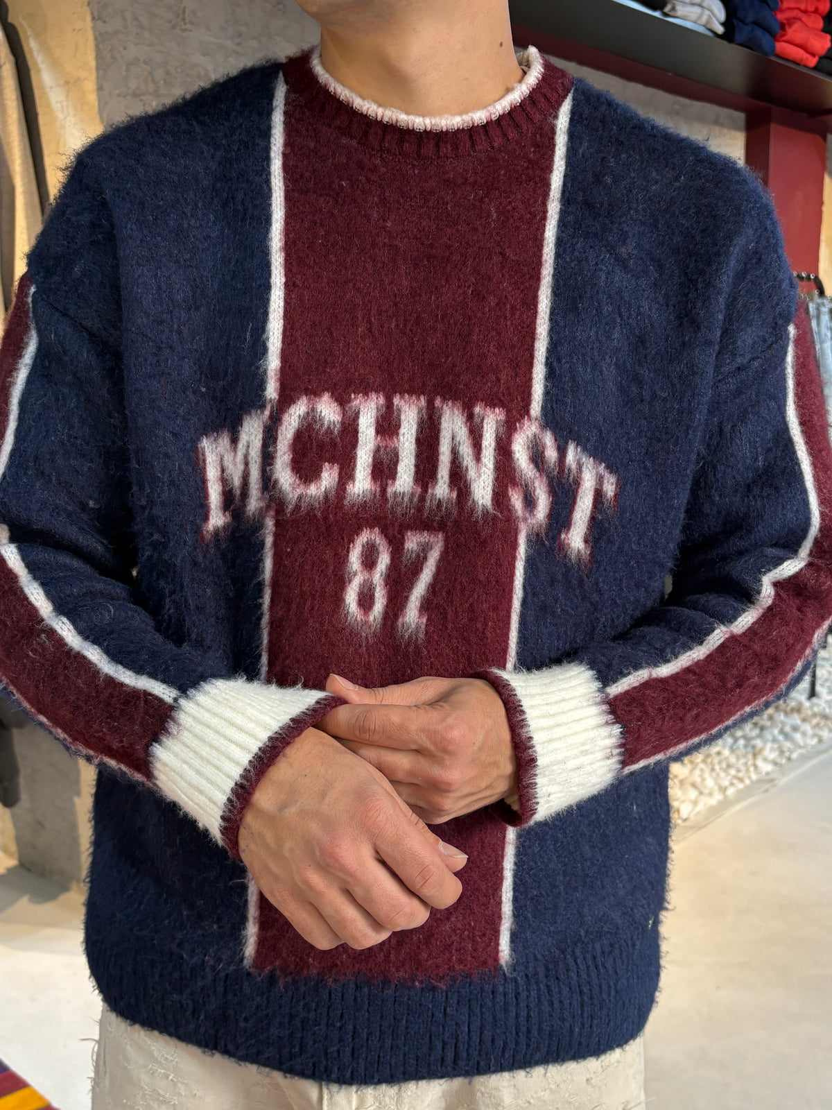 MCHNST Yazılı Bisiklet Yaka Triko Lacivert
