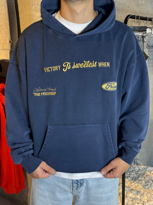 Lacivert Yıkamalı  Gold Nakış Hoodie