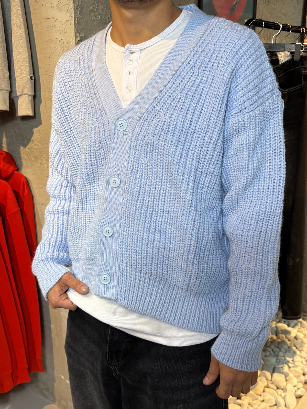 Bebe Mavi Düğmeli Oversize Triko Hırka