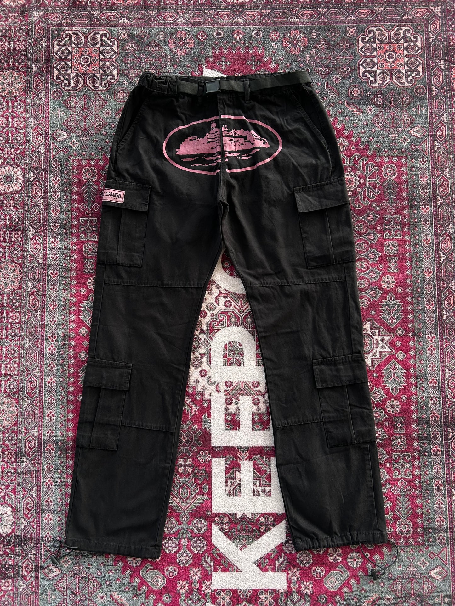 Crtz Beli Kermerli Kargo Pantolon Siyah-Pembe