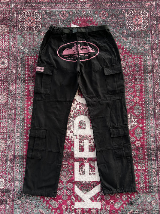 Crtz Beli Kermerli Kargo Pantolon Siyah-Pembe