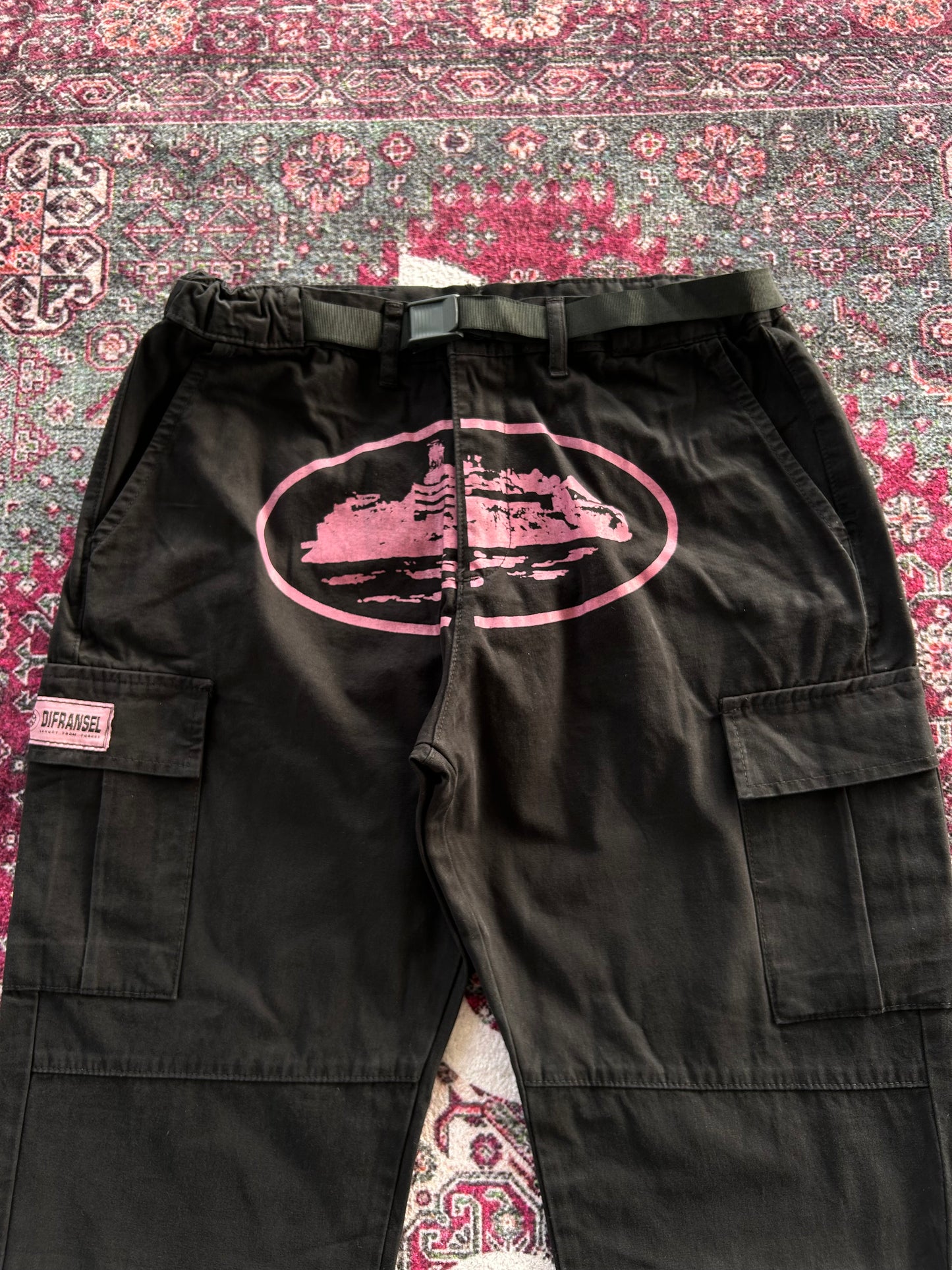 Crtz Beli Kermerli Kargo Pantolon Siyah-Pembe