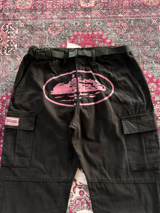 Crtz Beli Kermerli Kargo Pantolon Siyah-Pembe