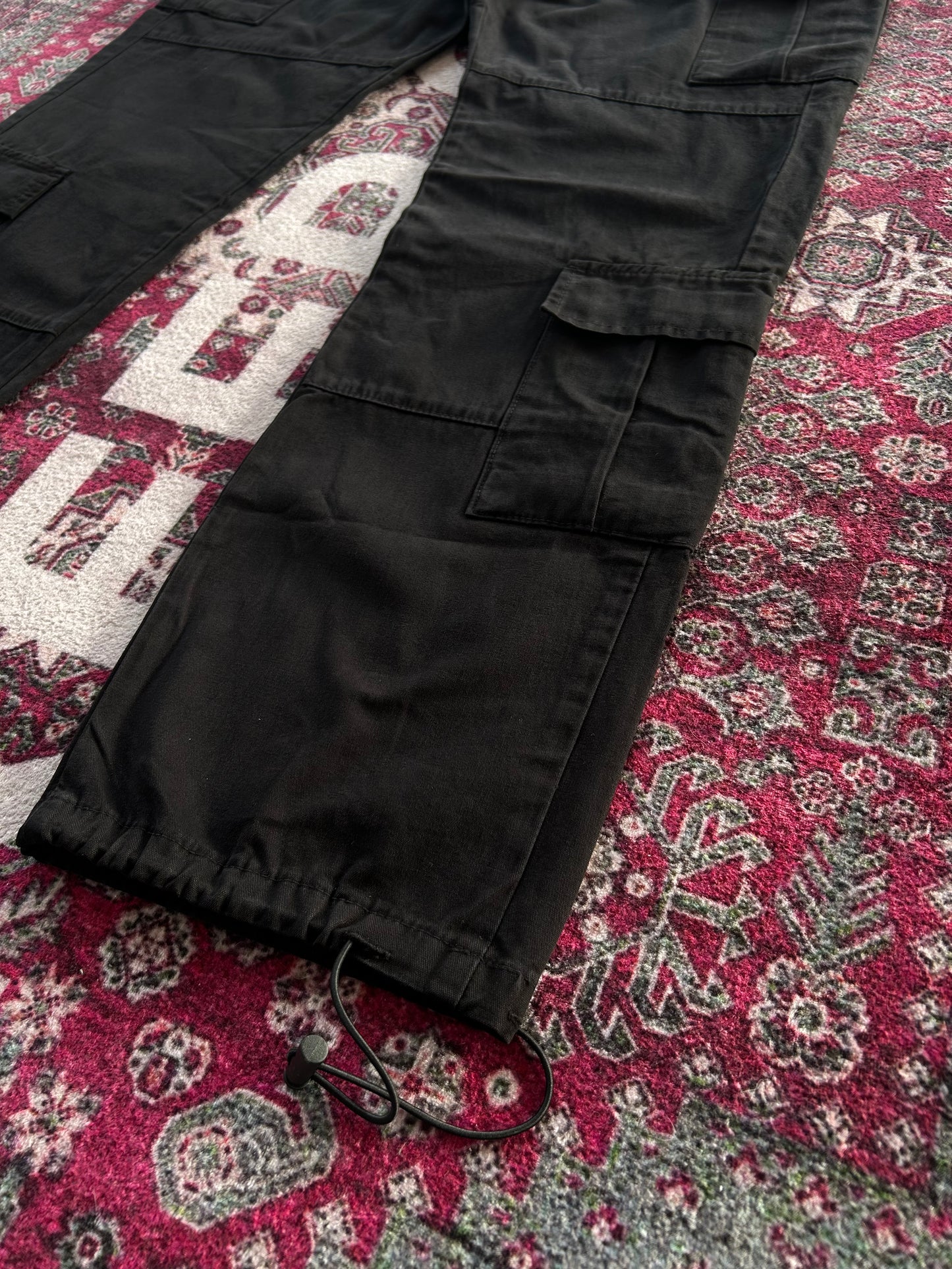Crtz Beli Kermerli Kargo Pantolon Siyah-Pembe