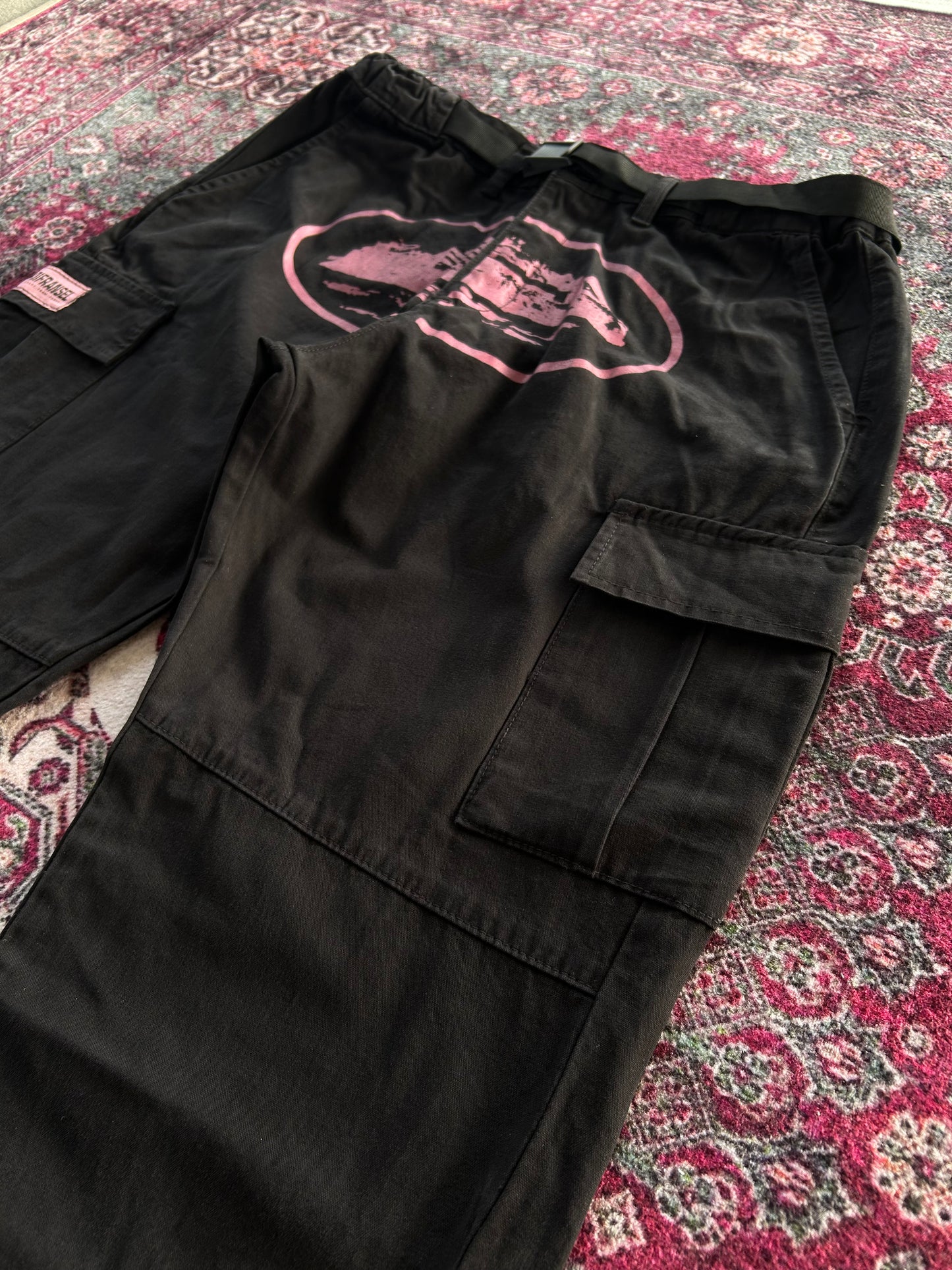 Crtz Beli Kermerli Kargo Pantolon Siyah-Pembe