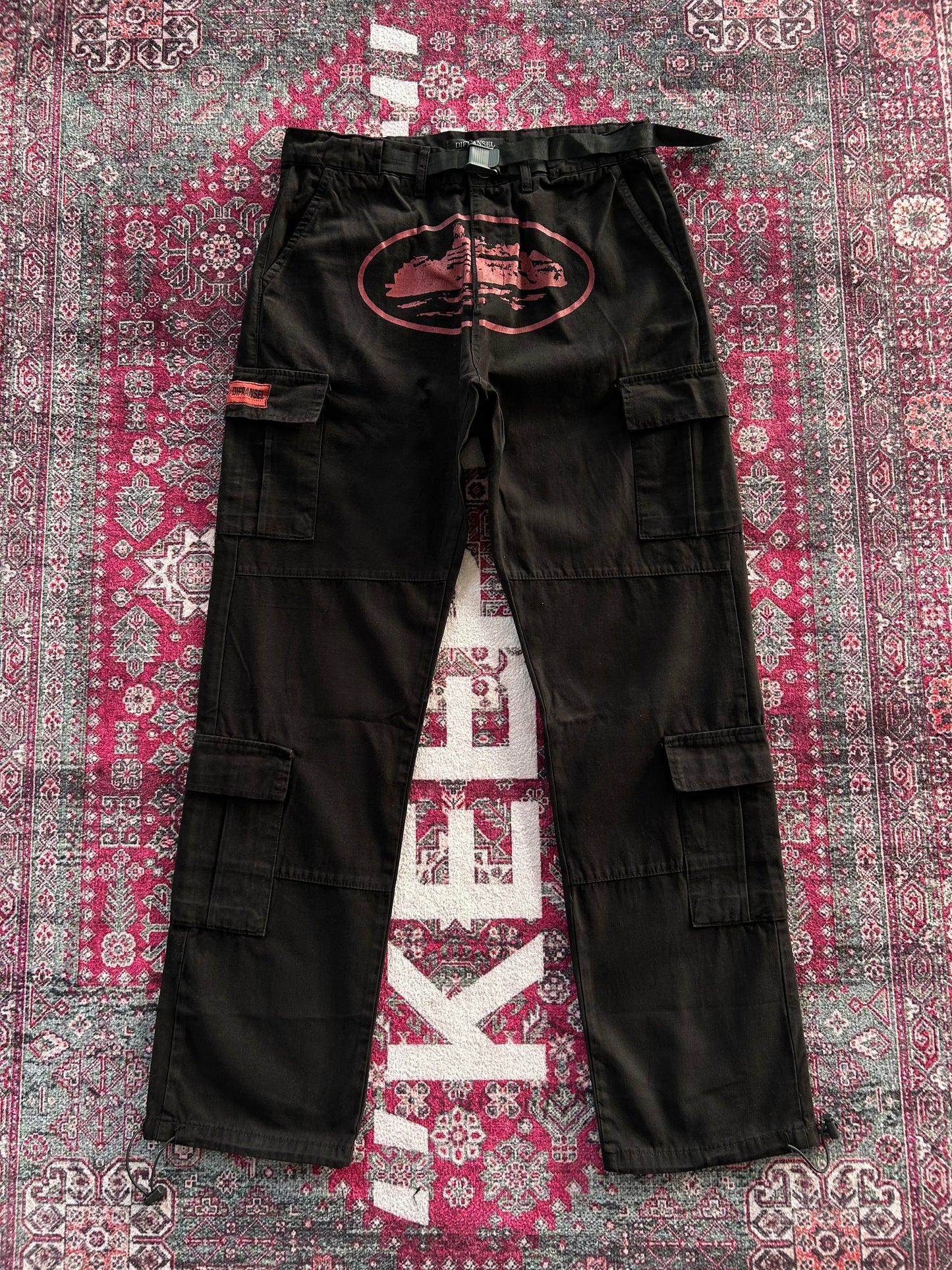 Crtz Beli Kermerli Kargo Pantolon Siyah-Kırmızı