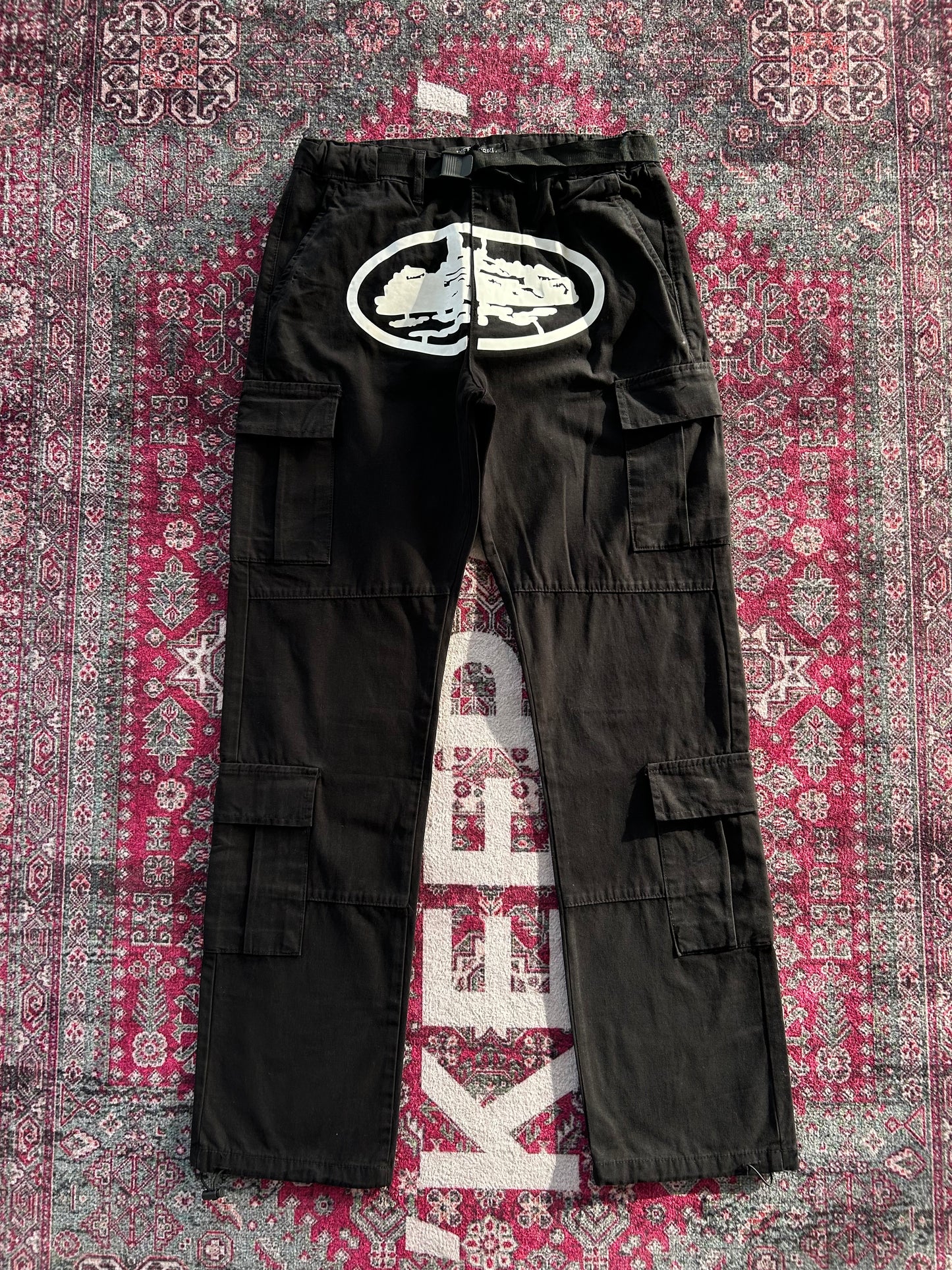 Crtz Beli Kermerli Kargo Pantolon Siyah-Beyaz