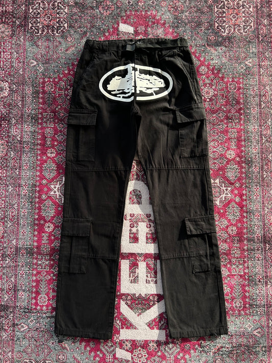 Crtz Beli Kermerli Kargo Pantolon Siyah-Beyaz