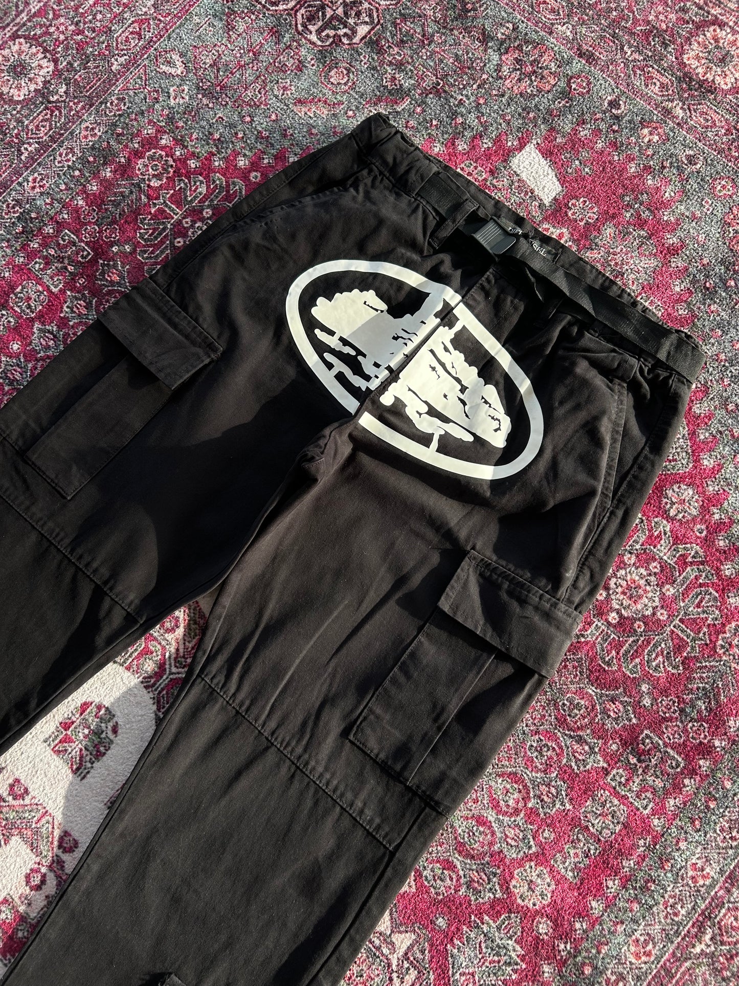 Crtz Beli Kermerli Kargo Pantolon Siyah-Beyaz