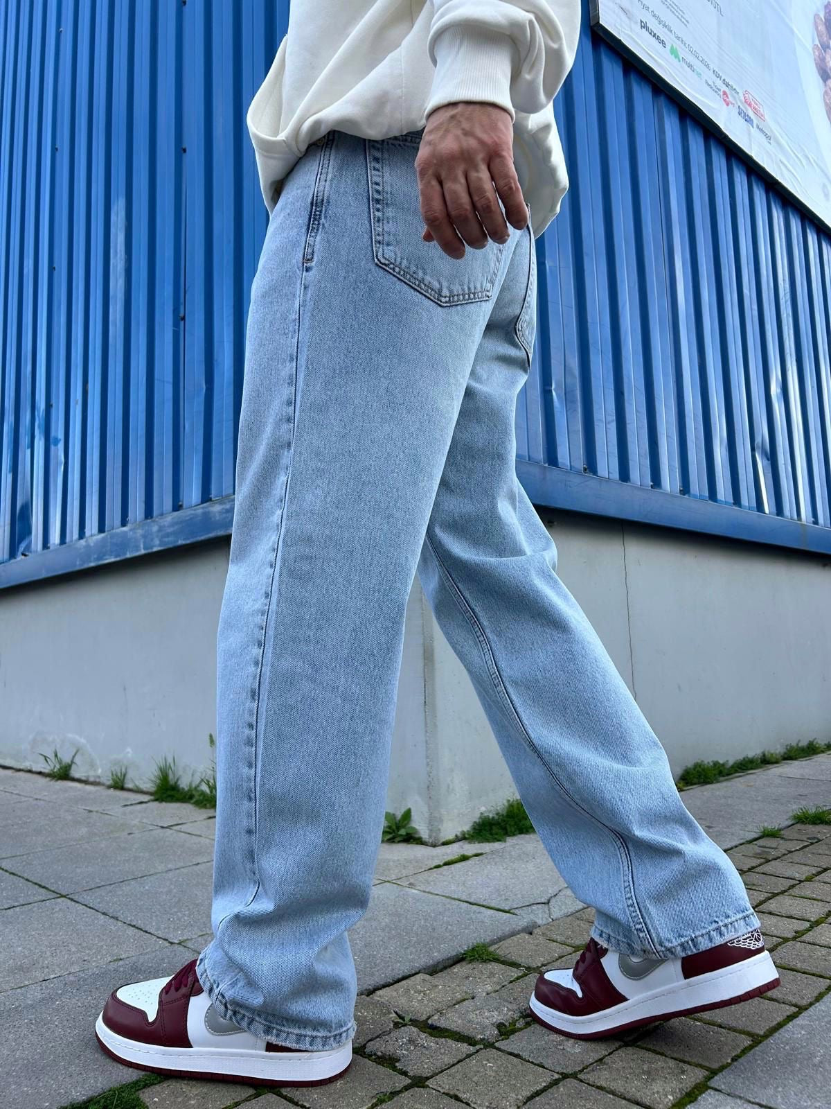 Açık Mavi Taşlamalı Baggy Jean K-16