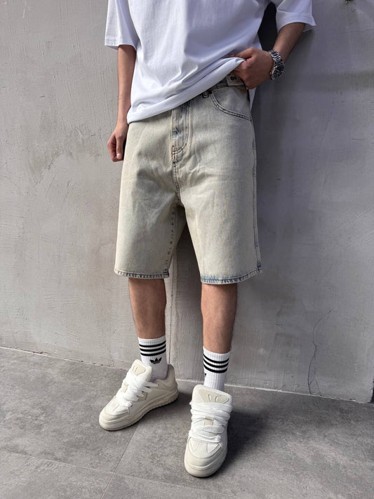 Vintage Asit Yıkamalı Basic Baggy Jean Erkek Şort