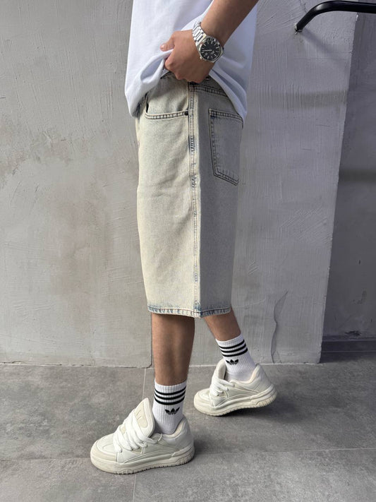 Vintage Asit Yıkamalı Basic Baggy Jean Erkek Şort