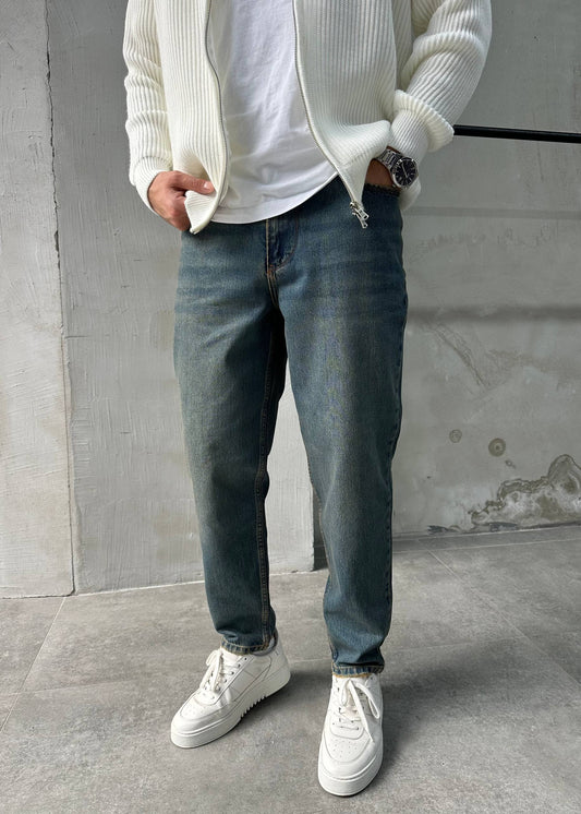 Rahat Kalıp Eskitme Yeşil Boyfriend Jean