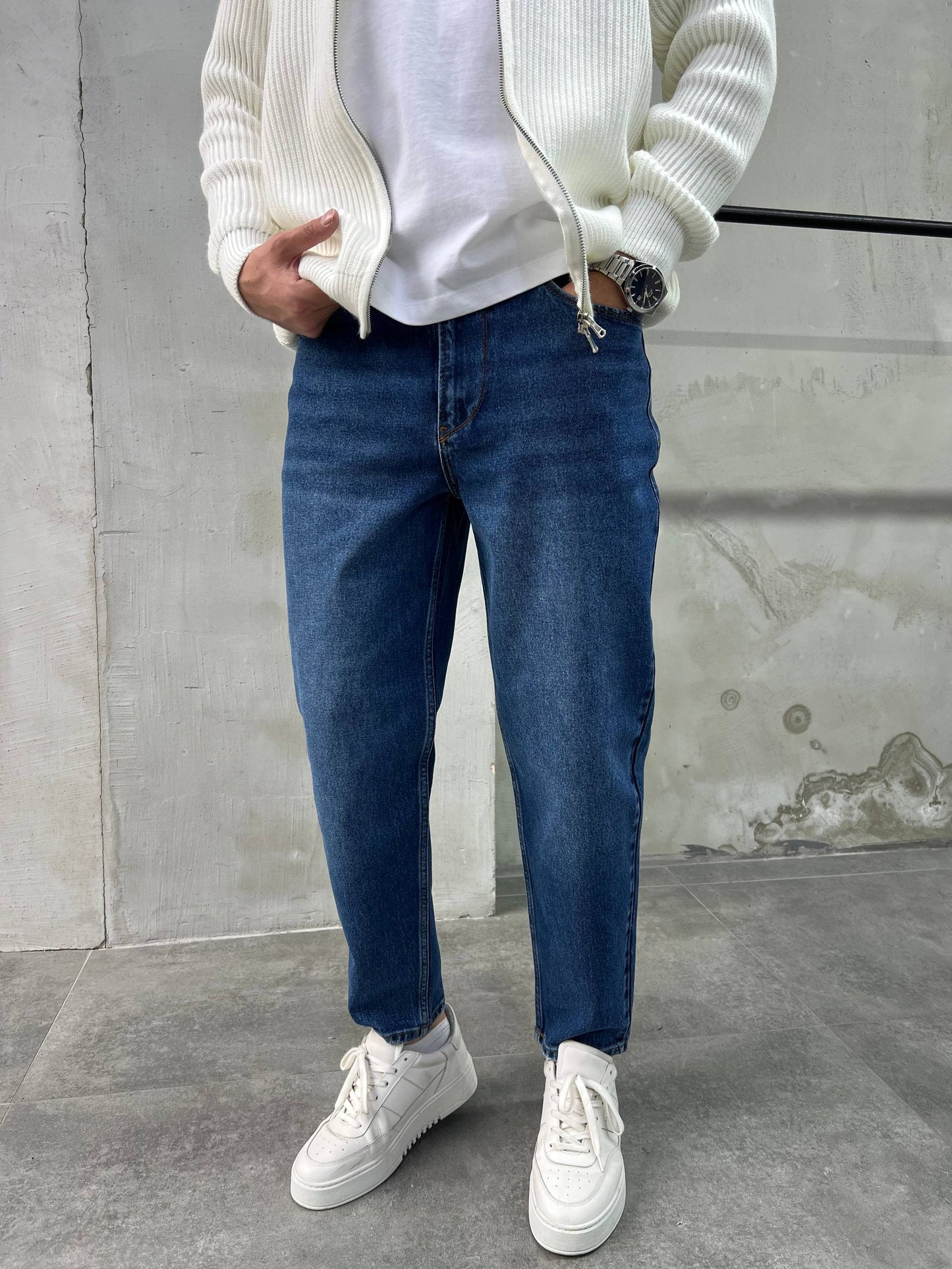 Koyu Mavi Rahat Kalıp Boyfriend Jean