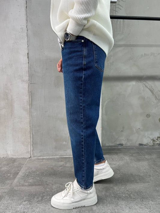 Koyu Mavi Rahat Kalıp Boyfriend Jean