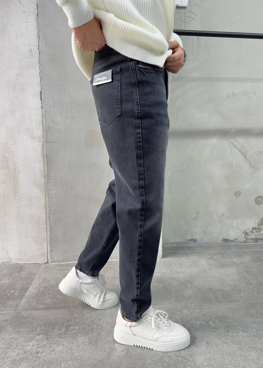 Siyah Yıkamalı Rahat Kalıp Boyfriend Jean Pantolon